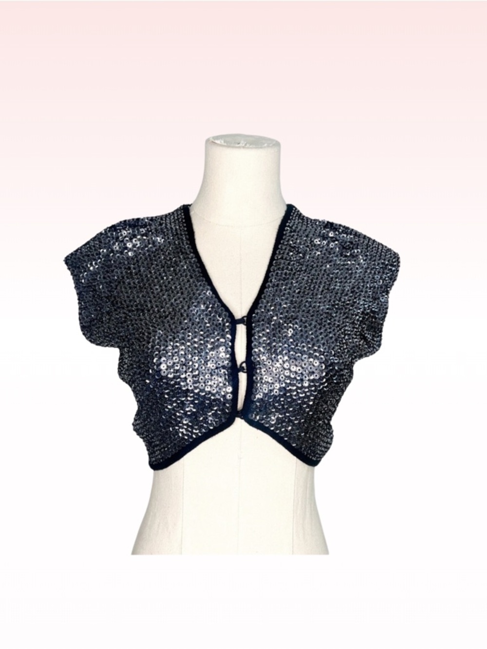 EMPORIO ARMANI “Deeana Spa” Silver Sequin Bolero Mini Sweater (Sz 8)